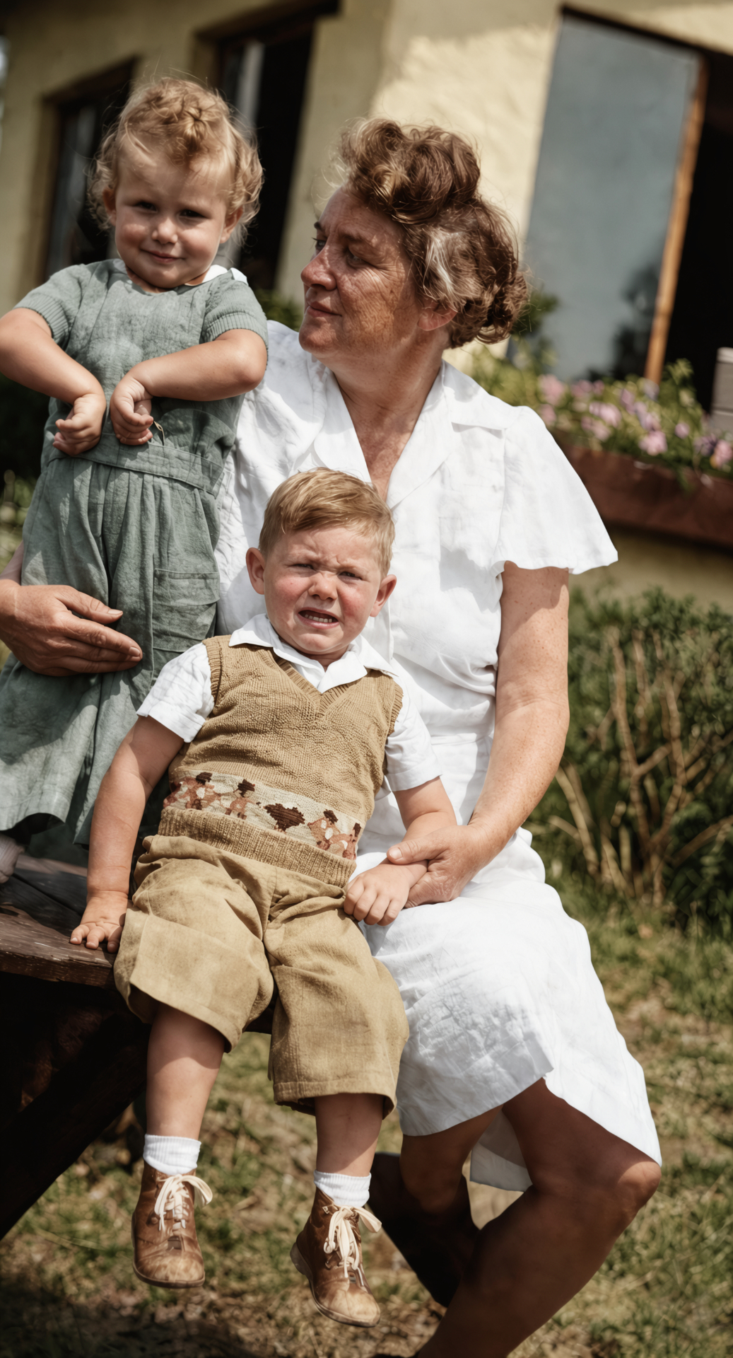 Restored photo after FixPix — Mum with the little ones — sharpened and colourised in fine detail