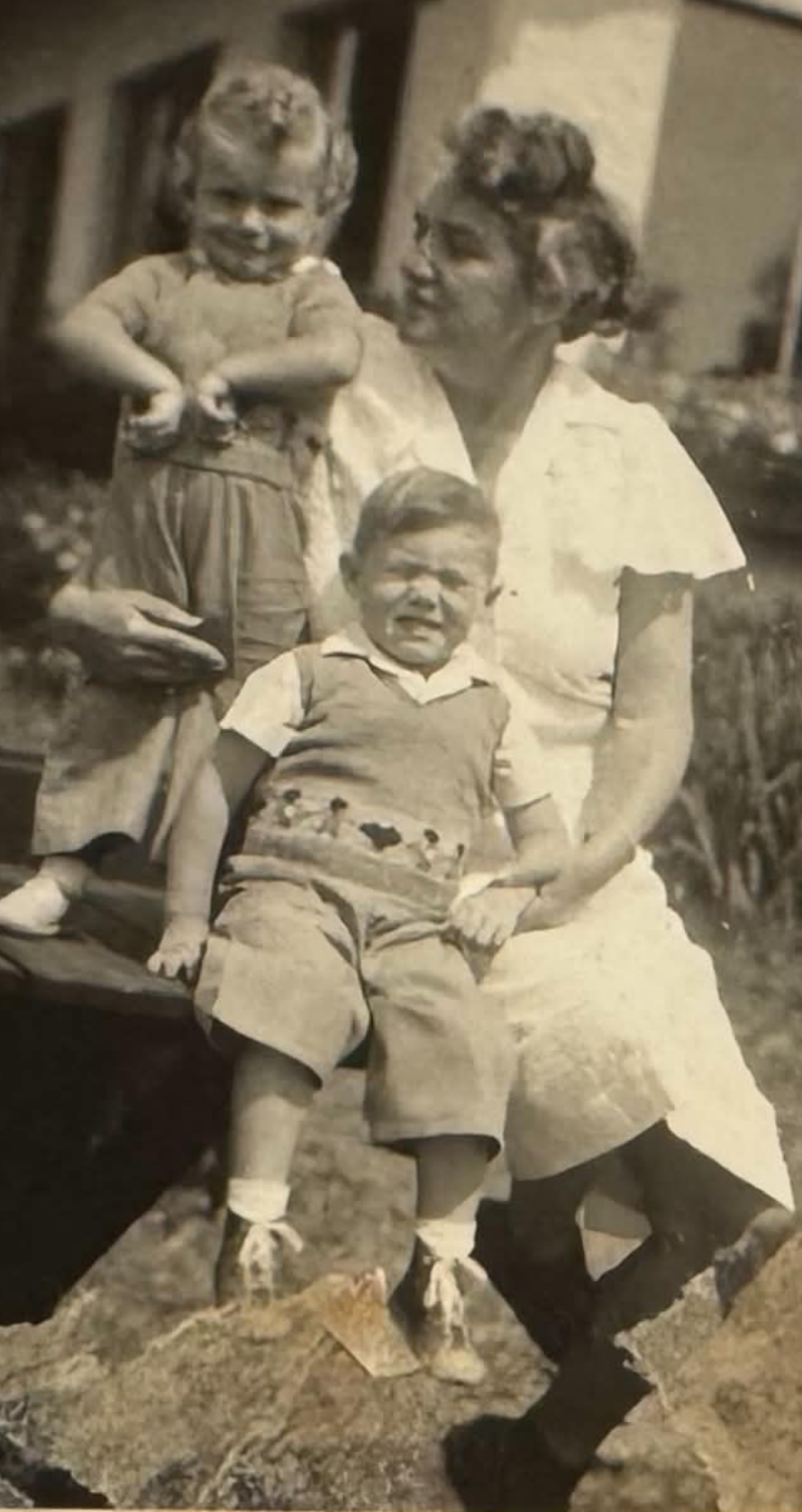 Original photo before FixPix restoration — Mum with the little ones — sharpened and colourised in fine detail