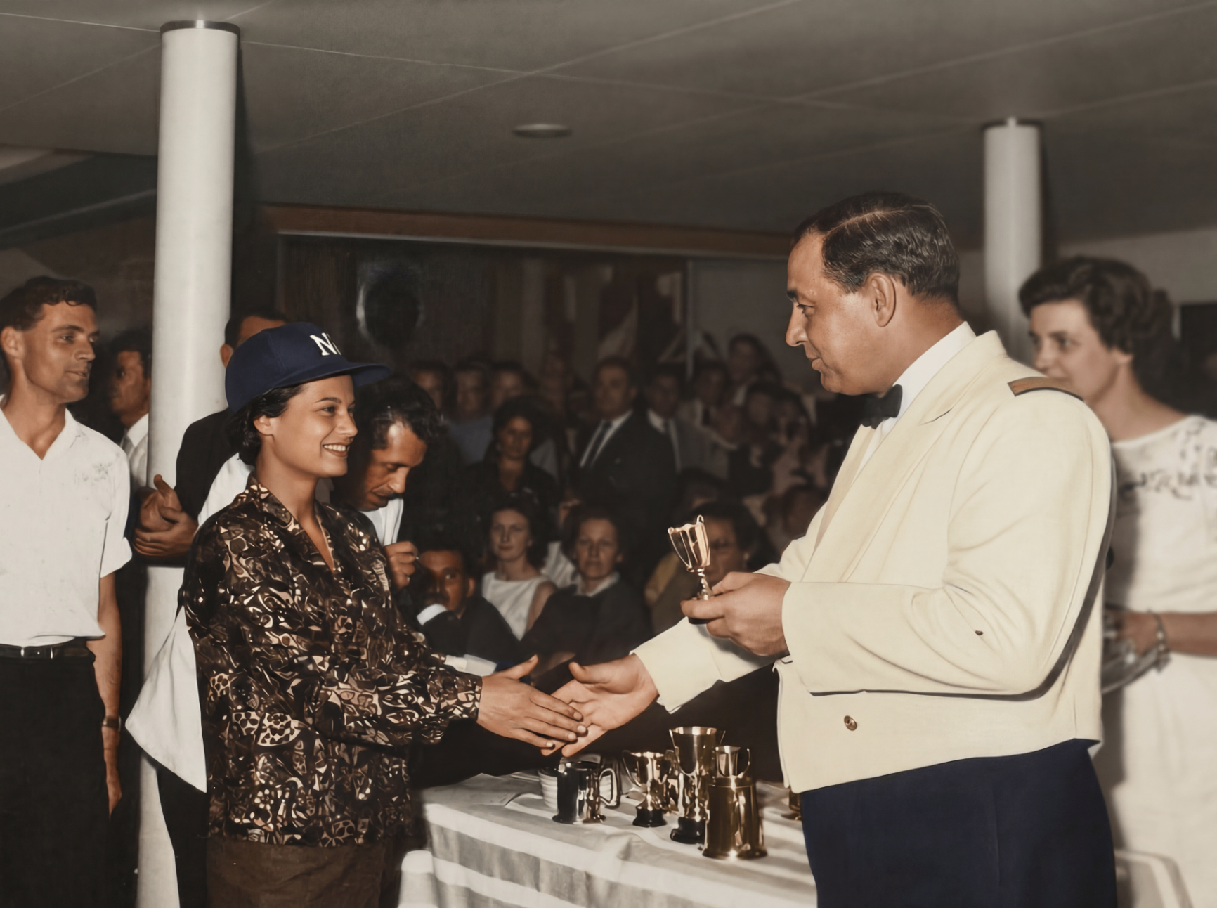 Restored photo after FixPix — Prize night moment — carefully restored and colourised