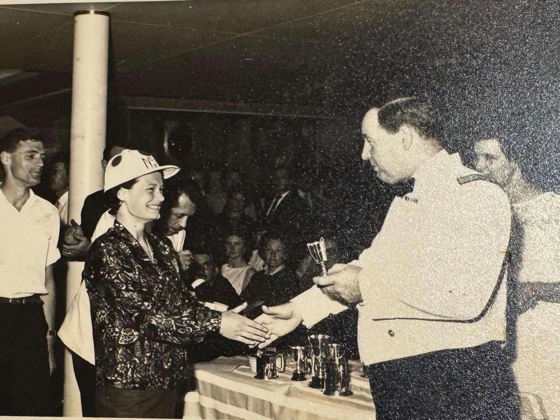Original photo before FixPix restoration — Prize night moment — carefully restored and colourised